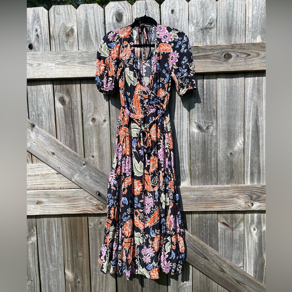 Myleene Klass Floral Black and Orange Wrap Dress Size 4 / 36